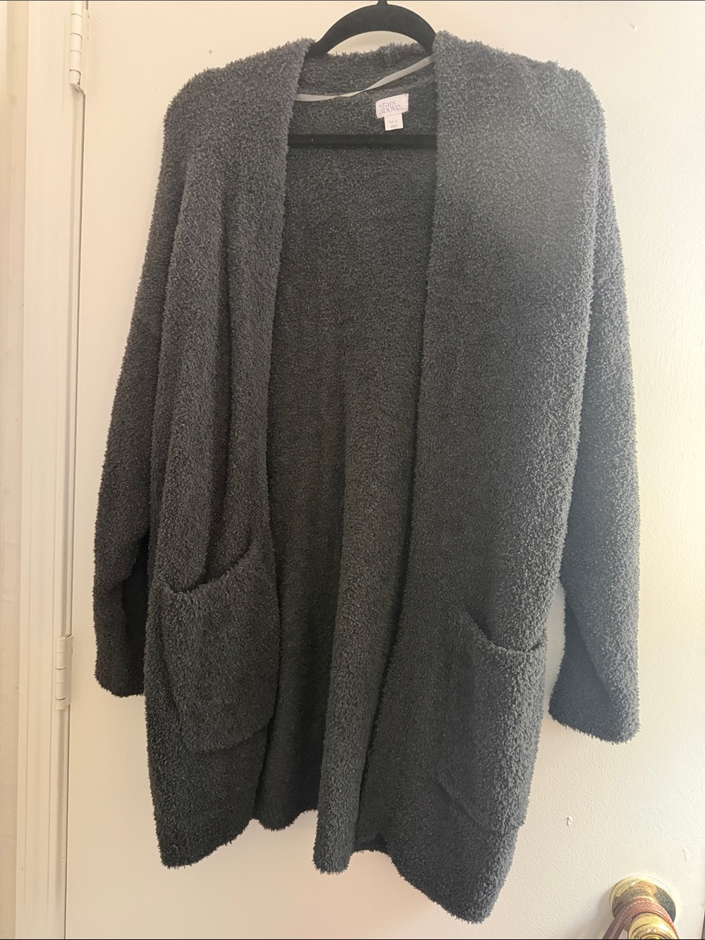 stars above Charcoal Gray Plush Open-Front Cardigan